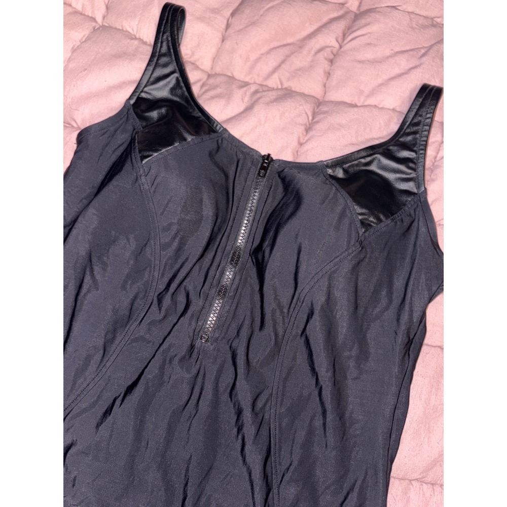 Aqua Green Black One Piece Swimsuit Zip Front Built In Bra Tummy Control‎ XL - Picture 2 of 5